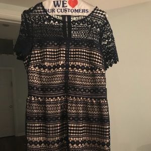 navy crochet lace dress with nude lining